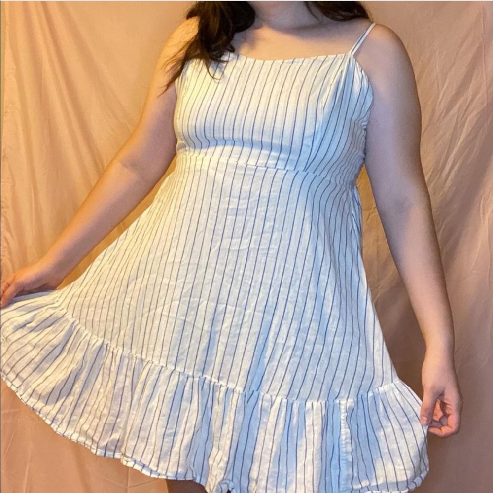 white and navy striped dress